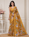 Yellow Floral Printed Kanjivaram Silk Saree for Women | Elegant Festive Saree
