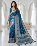 Royal Sapphire Blue Silver Zari Woven Traditional Saree with Heritage Designer Pall