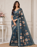 Blue Printed Kanjivaram Silk Saree for Women | Traditional Designer Saree