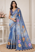 Blue Floral Printed Kanjivaram Silk Saree for Women | Elegant Festive Saree