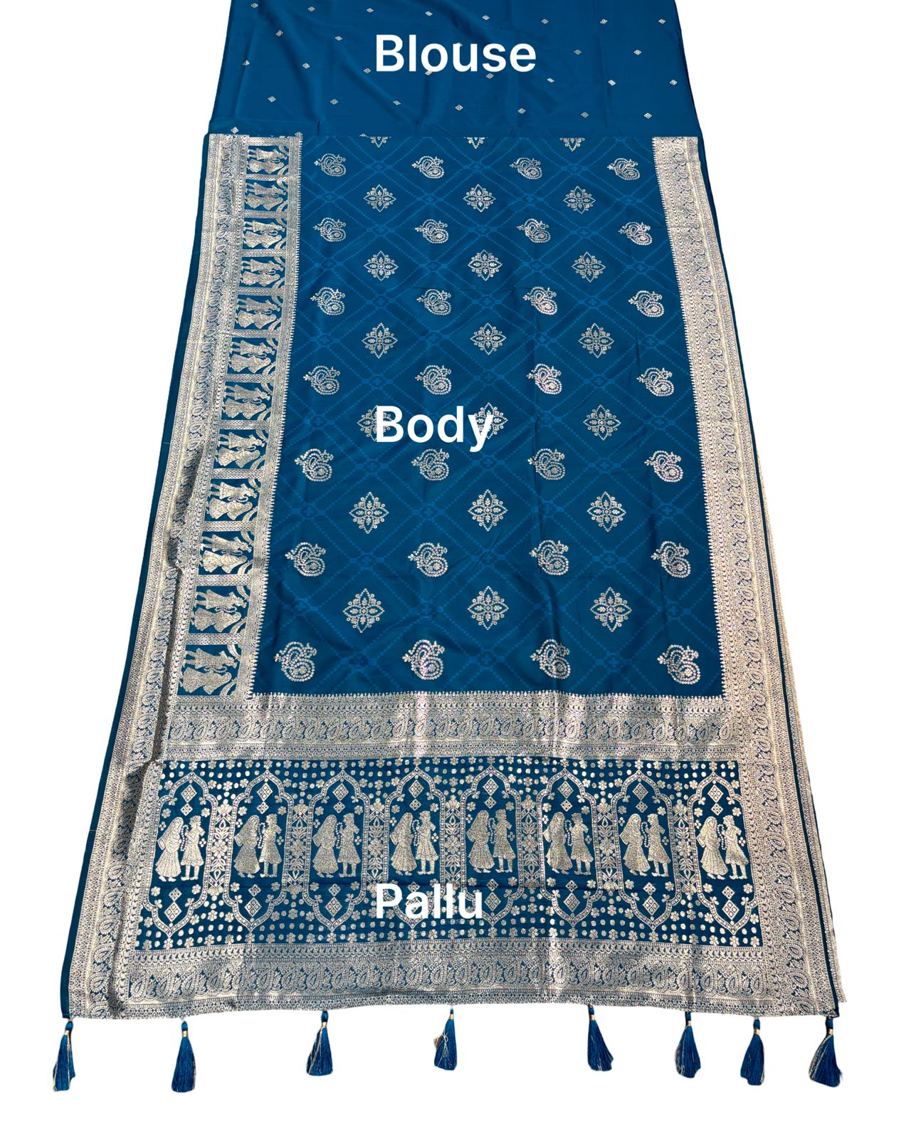 Royal Sapphire Blue Silver Zari Woven Traditional Saree with Heritage Designer Pall