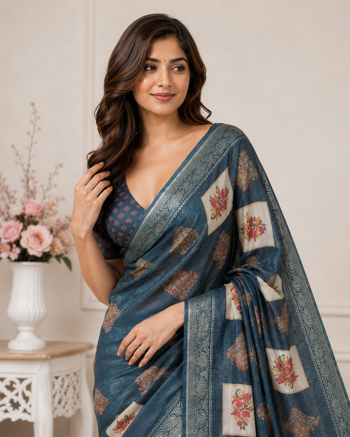 Blue Printed Kanjivaram Silk Saree for Women | Traditional Designer Saree