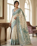 Green Printed Saree with Floral Design & Designer Pallu