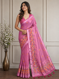 Pink Floral Cotton Silk Saree with Elegant Printed Pallu