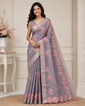 Pink Floral Printed Kanjivaram Silk Saree for Women | Elegant Festive Saree
