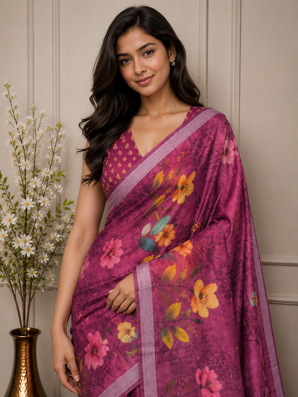 Pink Floral Cotton Silk Saree with Designer Printed Pallu