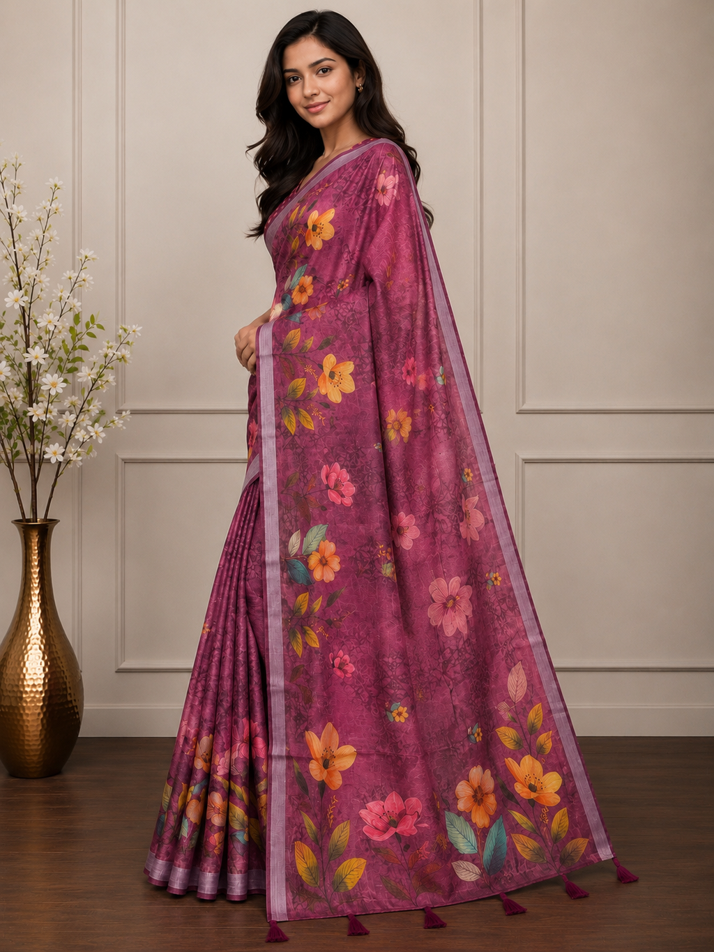 Pink Floral Cotton Silk Saree with Designer Printed Pallu
