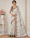 Pista Grey Floral Printed Kanjivaram Silk Saree for Women | Elegant Traditional Saree