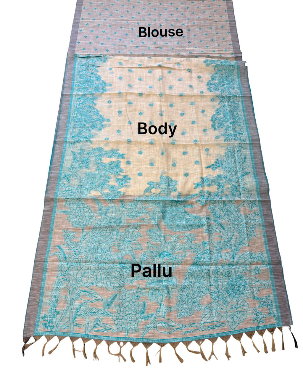 Rama Green Printed Viscose Saree with Floral Design, Contrast Border & Designer Pallu