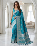 Rama Blue Silver Zari Woven Traditional Saree with Heritage Designer Pallu