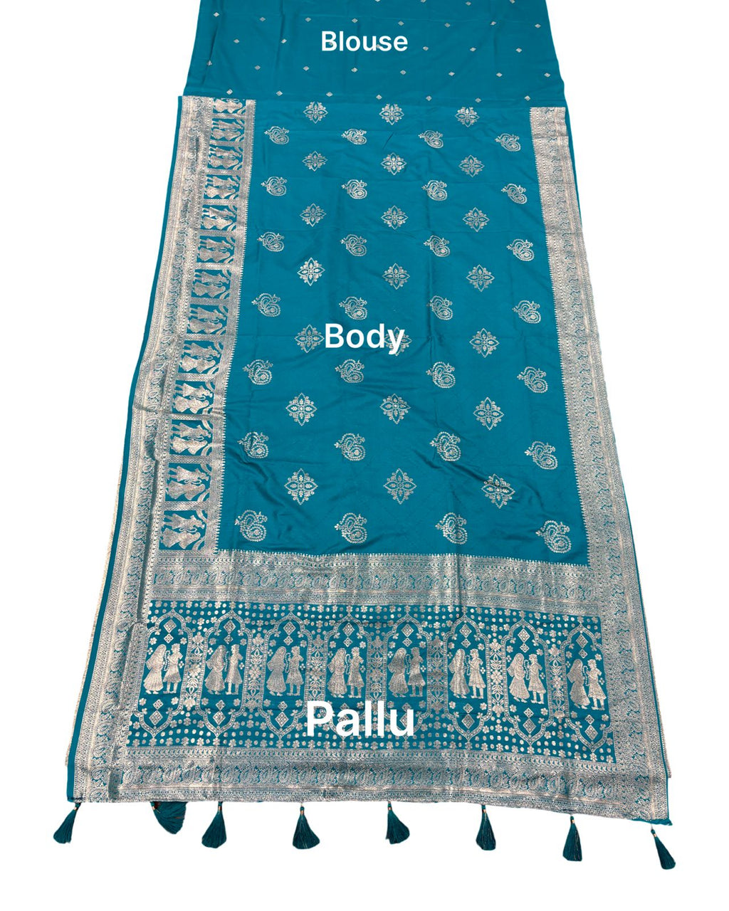 Rama Blue Silver Zari Woven Traditional Saree with Heritage Designer Pallu