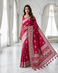 Rani Pink Silver Zari Woven Traditional Saree with Heritage Designer Pallu