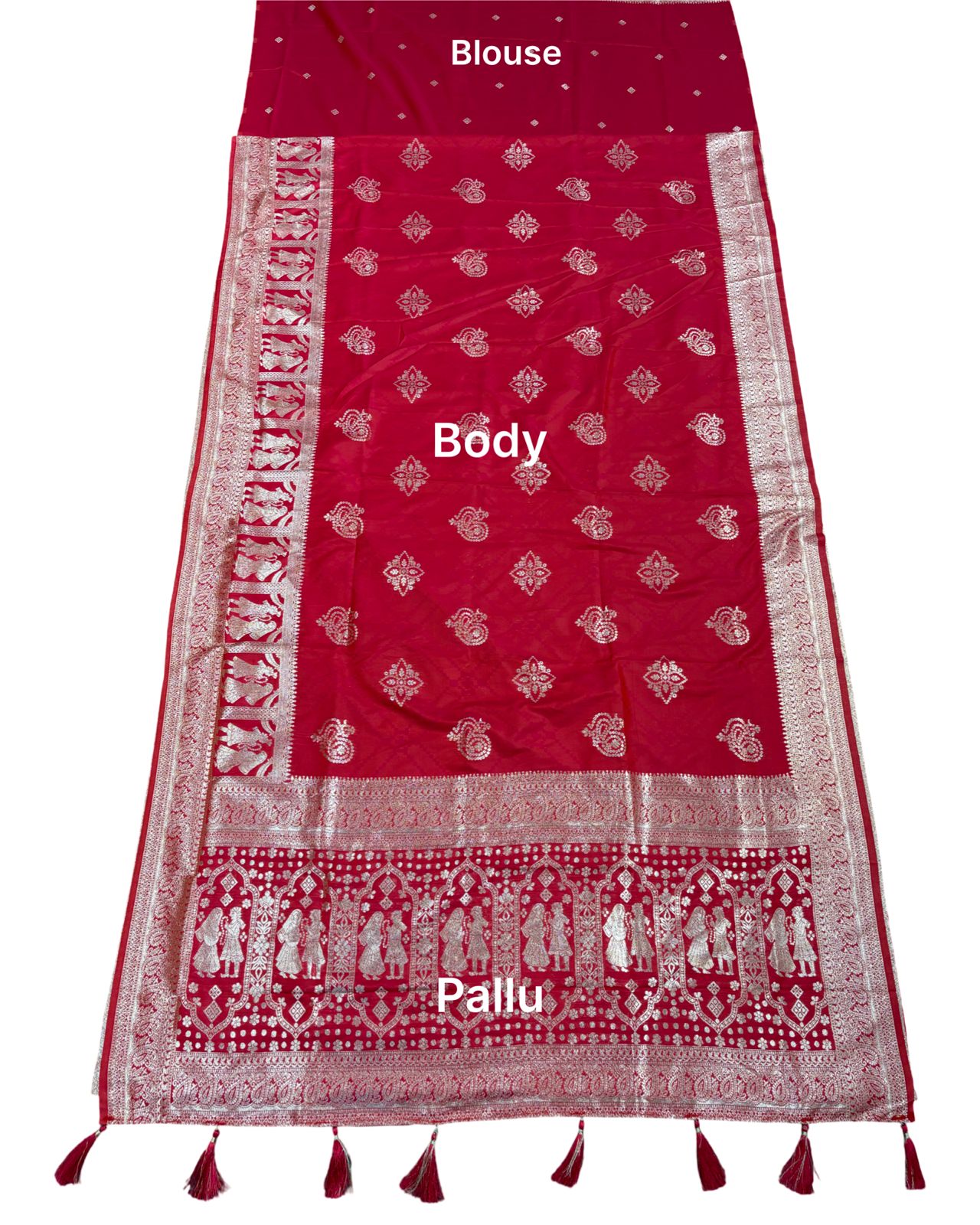 Rani Pink Silver Zari Woven Traditional Saree with Heritage Designer Pallu