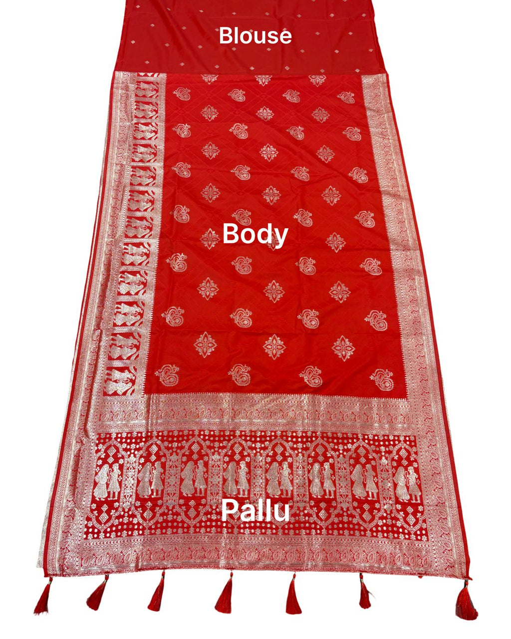 Crimson Red Silver Zari Woven Traditional Saree with Heritage Designer Pallu