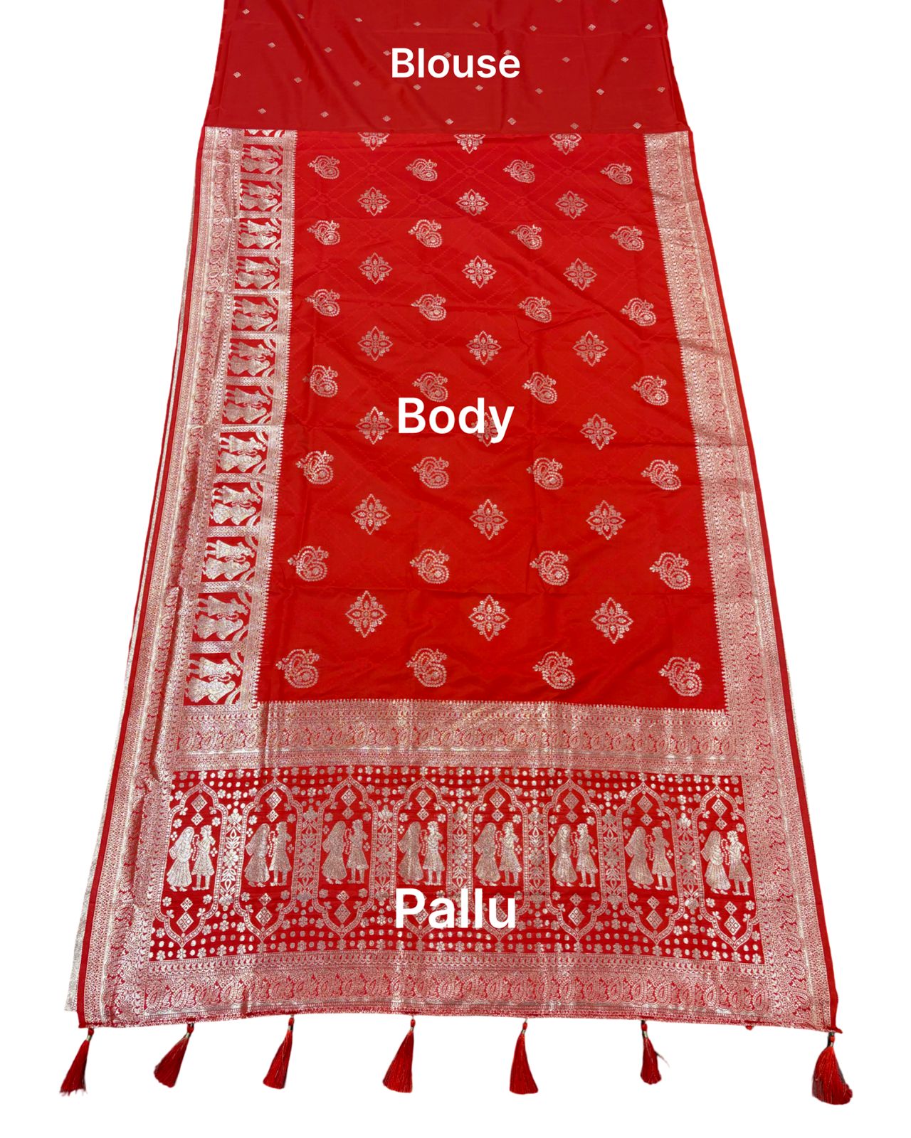 Crimson Red Silver Zari Woven Traditional Saree with Heritage Designer Pallu