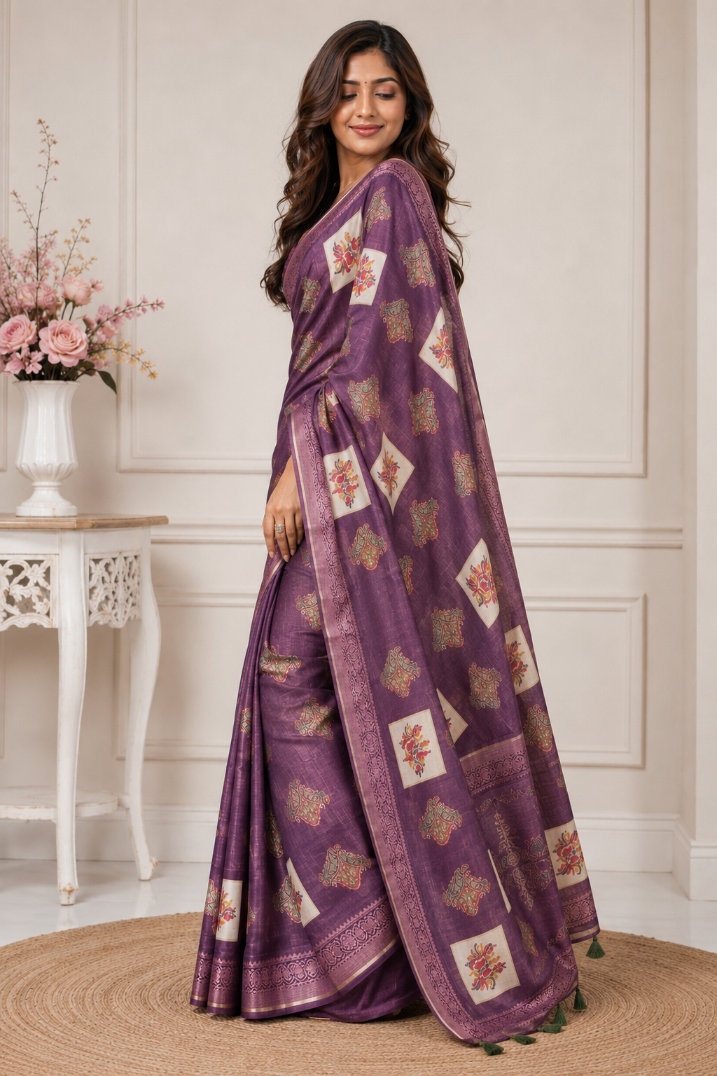 Wine Printed Kanjivaram Silk Saree for Women | Traditional Designer Saree