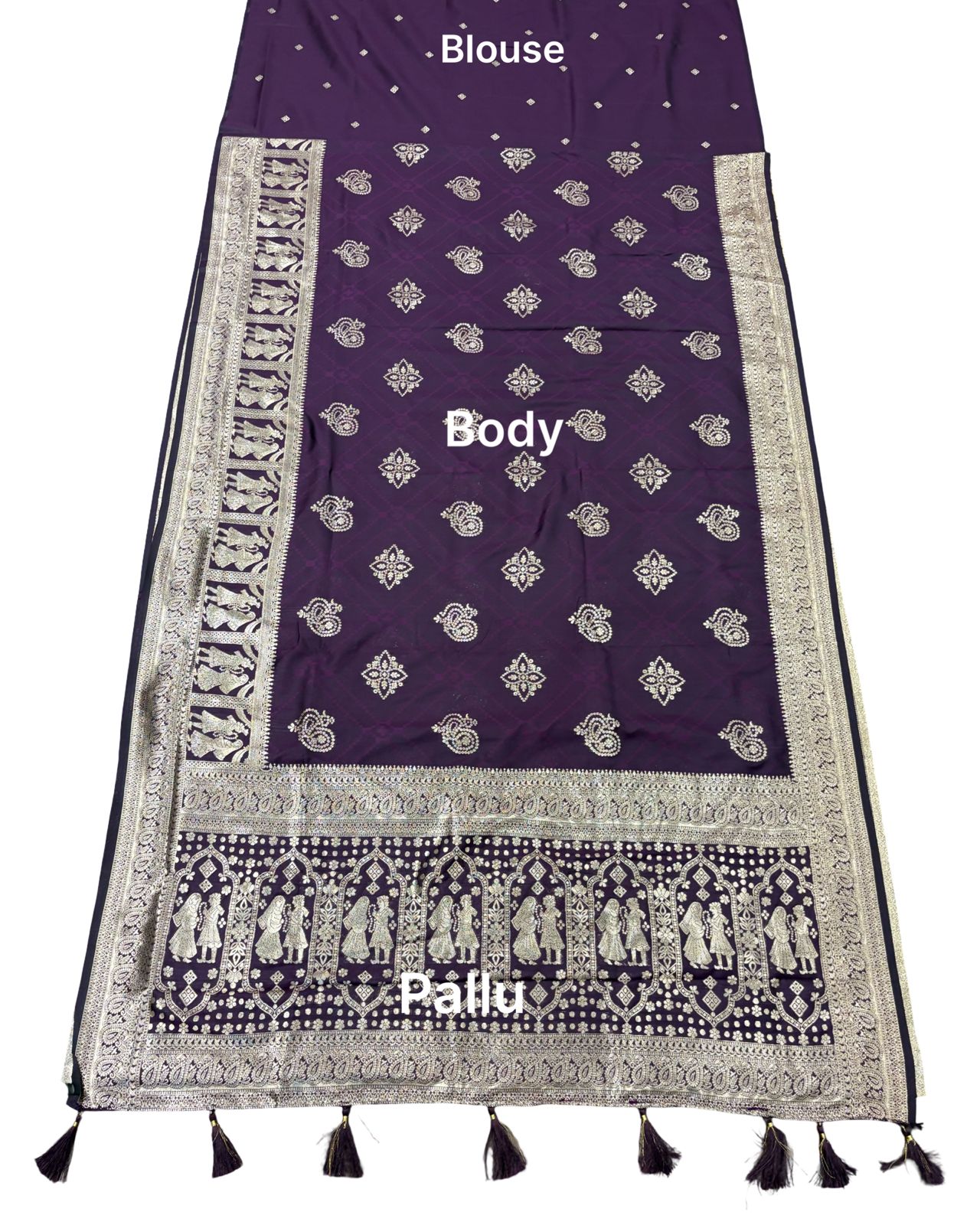 Royal Wine Purple Silver Zari Woven Traditional Saree with Heritage Designer Pallu