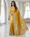 Mustard Yellow Silver Zari Woven Traditional Saree with Heritage Designer Pallu