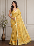 Yellow Floral Cotton Silk Saree with Designer Border
