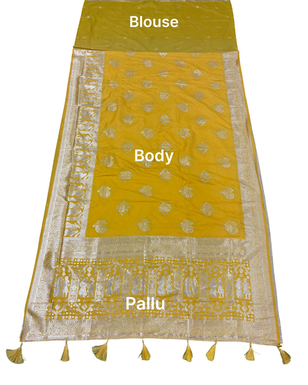 Mustard Yellow Silver Zari Woven Traditional Saree with Heritage Designer Pallu