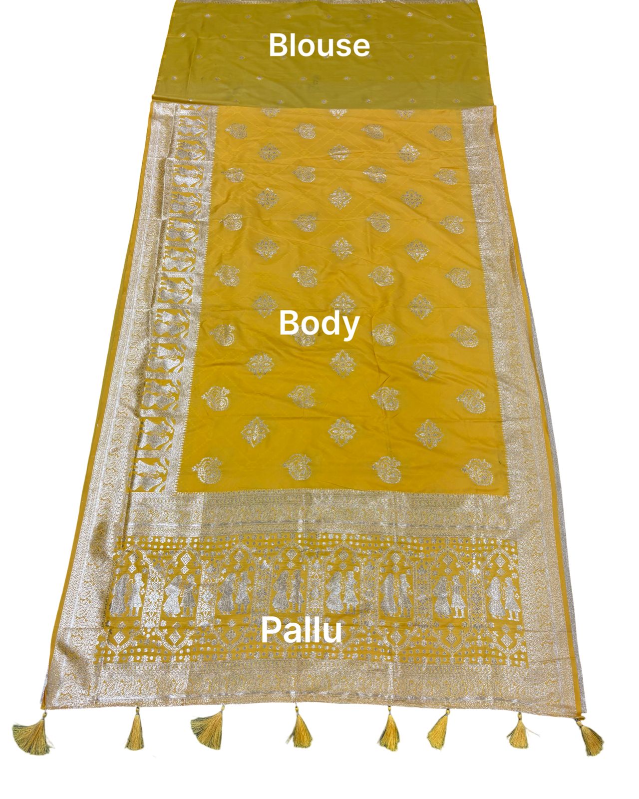 Mustard Yellow Silver Zari Woven Traditional Saree with Heritage Designer Pallu