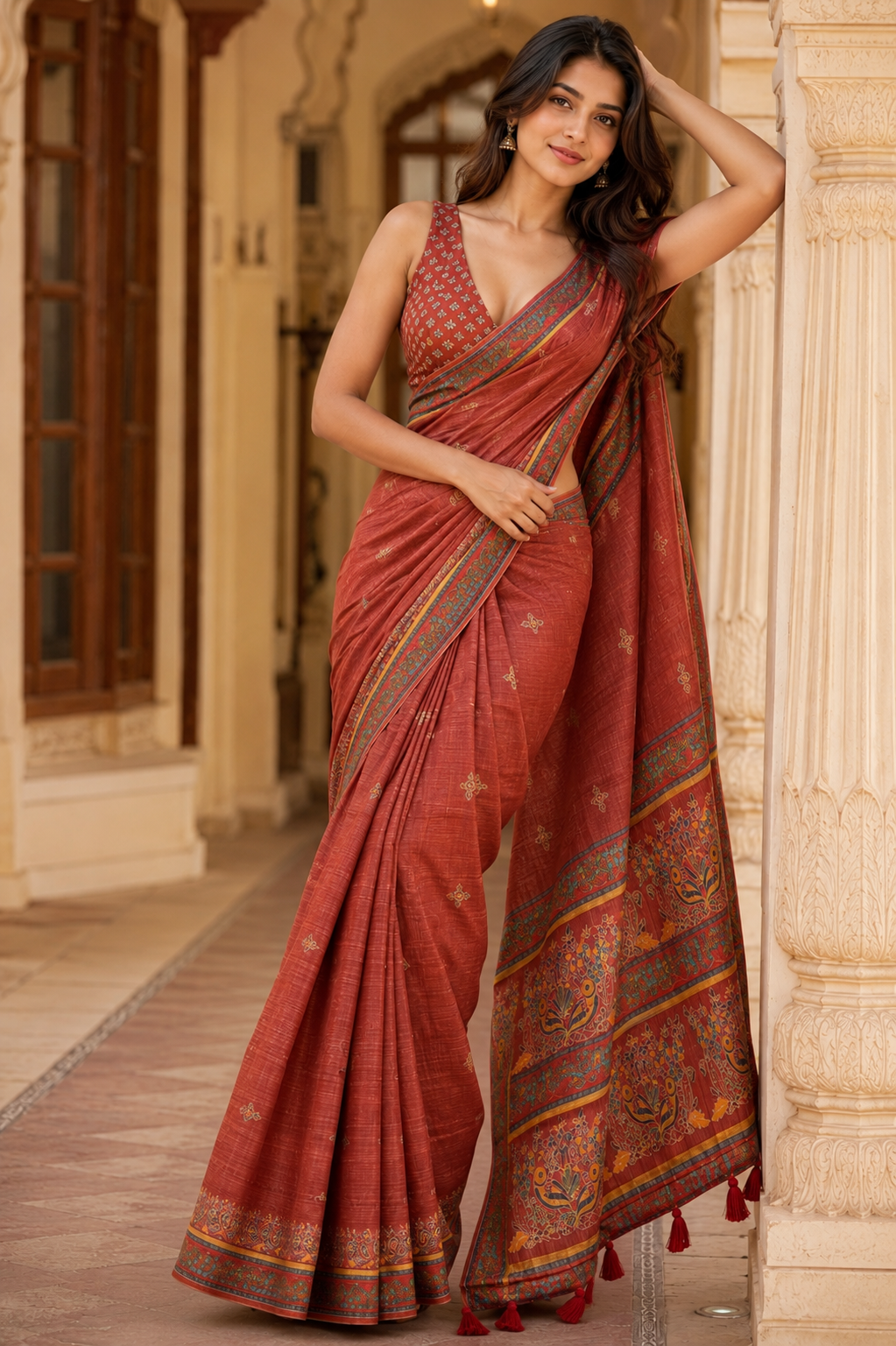 Rust Heritage Blend Saree for Women with Elegant Traditional Design & Designer Pallu