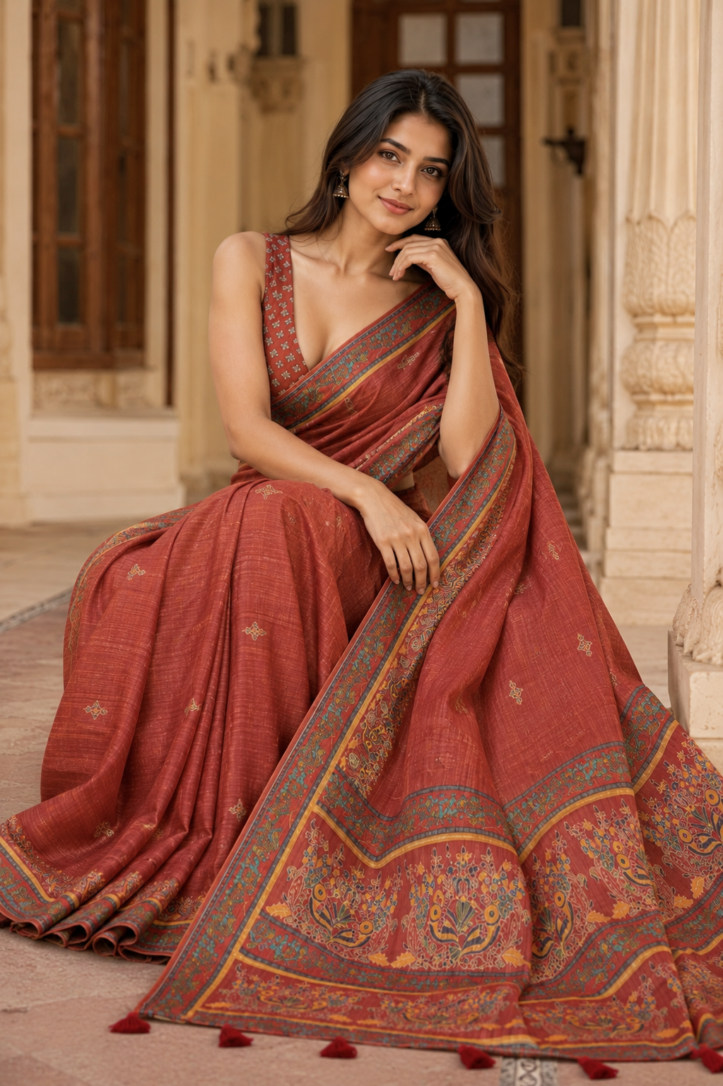 Rust Heritage Blend Saree for Women with Elegant Traditional Design & Designer Pallu