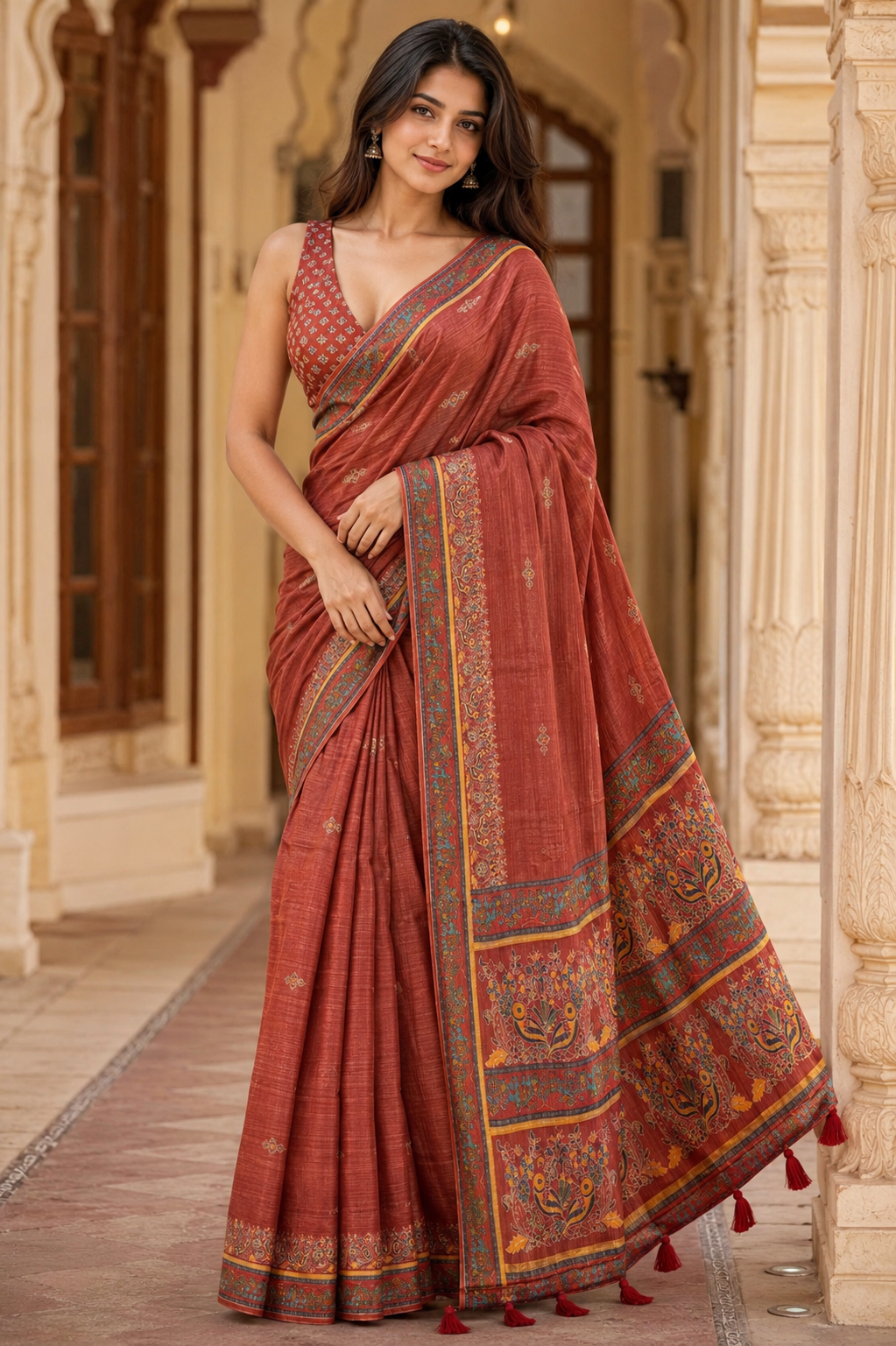 Rust Heritage Blend Saree for Women with Elegant Traditional Design & Designer Pallu