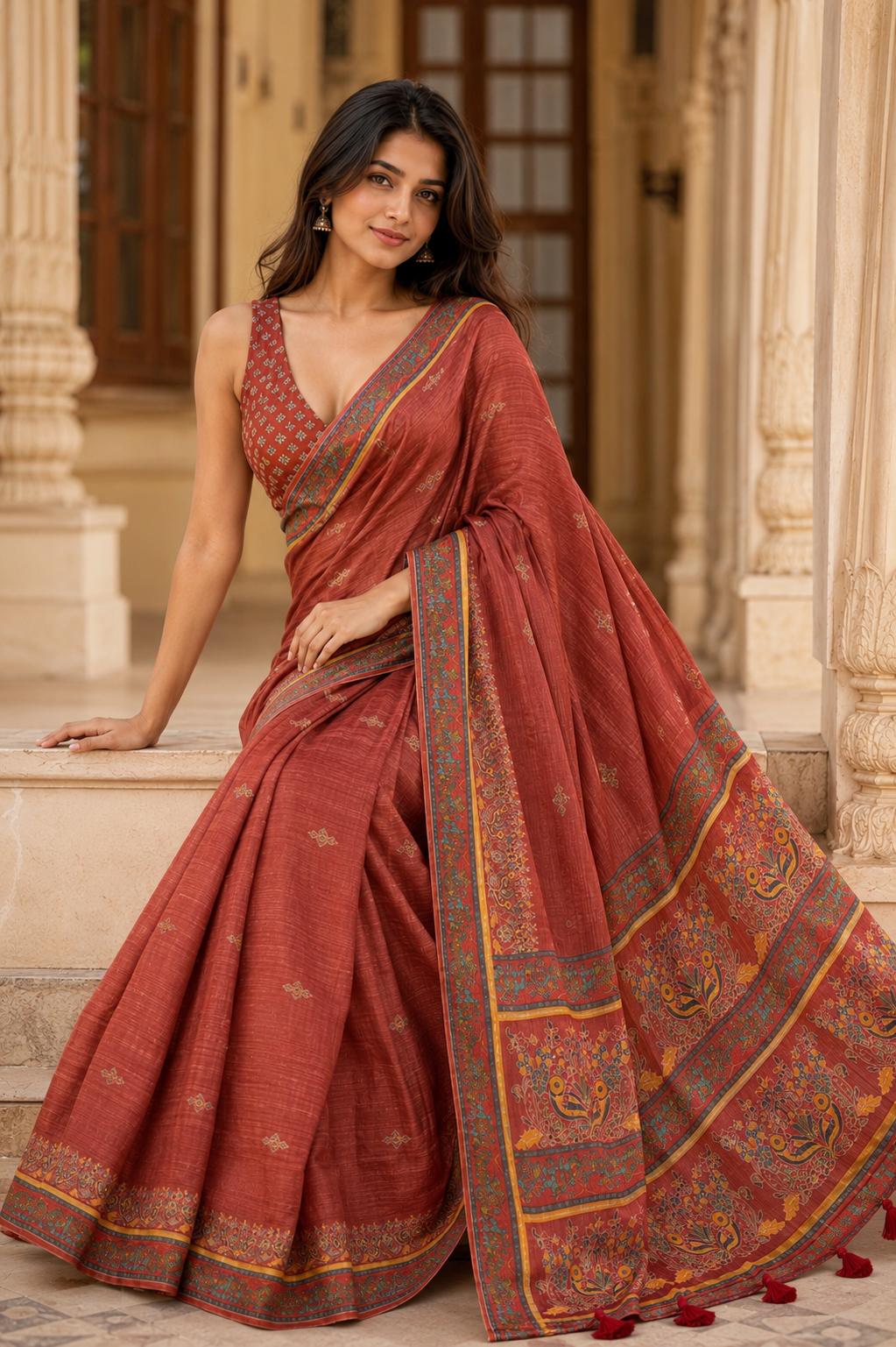 Rust Heritage Blend Saree for Women with Elegant Traditional Design & Designer Pallu