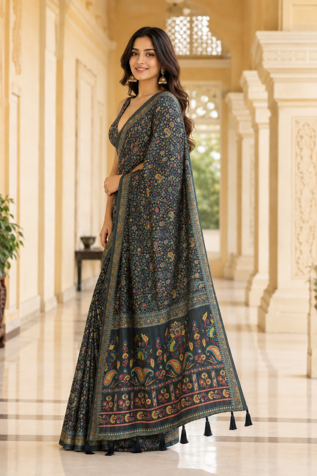 Midnight Bloom Saree for Women with Elegant Traditional Design & Designer Pallu