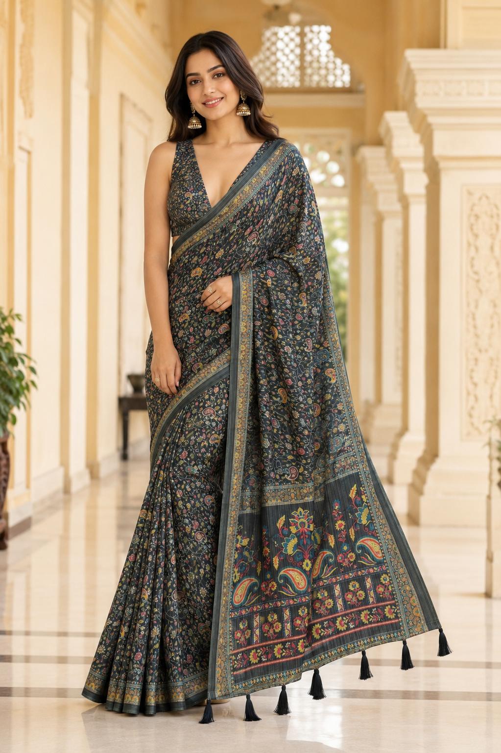 Midnight Bloom Saree for Women with Elegant Traditional Design & Designer Pallu