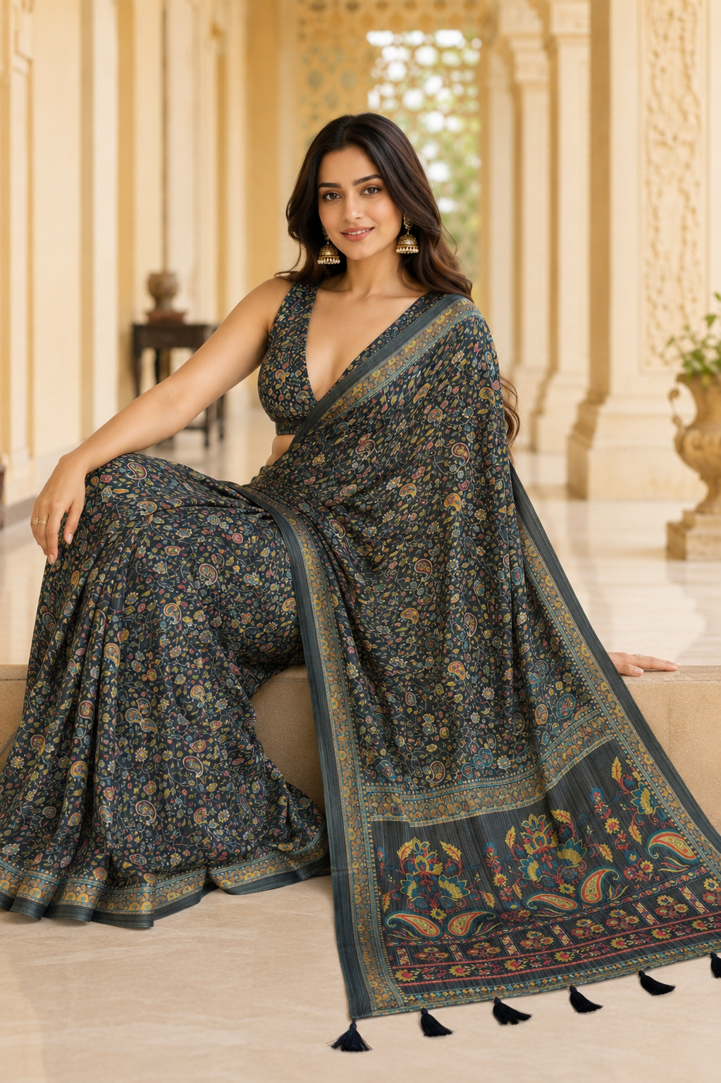 Midnight Bloom Saree for Women with Elegant Traditional Design & Designer Pallu