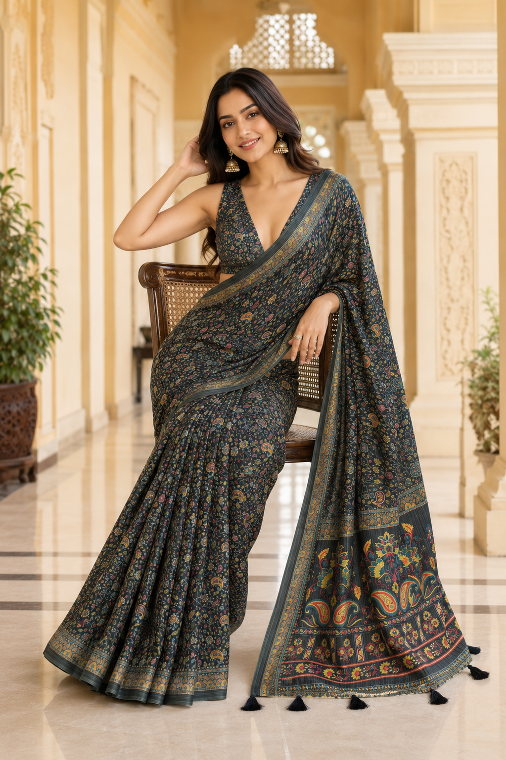 Midnight Bloom Saree for Women with Elegant Traditional Design & Designer Pallu