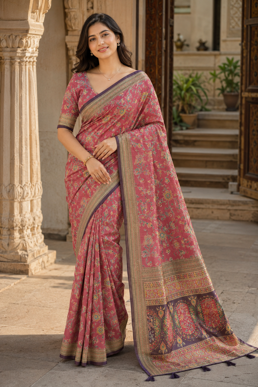 Rose Pink Silk Blend Saree for Women with Elegant Traditional Design & Designer Pallu