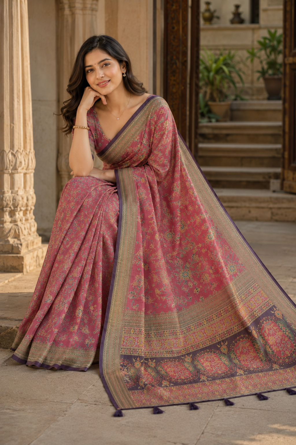 Rose Pink Silk Blend Saree for Women with Elegant Traditional Design & Designer Pallu