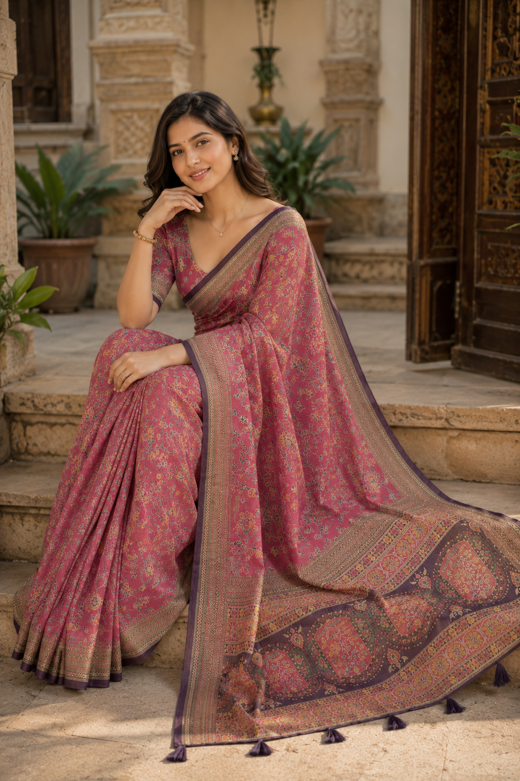 Rose Pink Silk Blend Saree for Women with Elegant Traditional Design & Designer Pallu