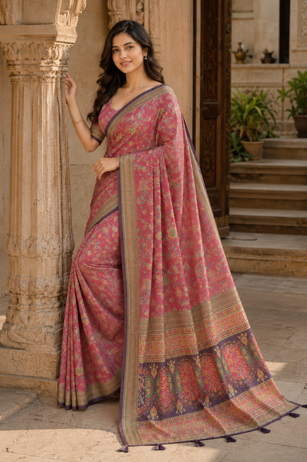 Rose Pink Silk Blend Saree for Women with Elegant Traditional Design & Designer Pallu