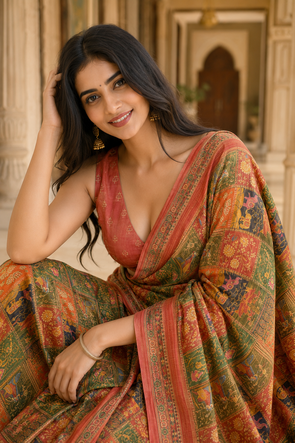 Multicolor Silk Blend Linen Saree for Women with Elegant Traditional Design & Designer Pallu