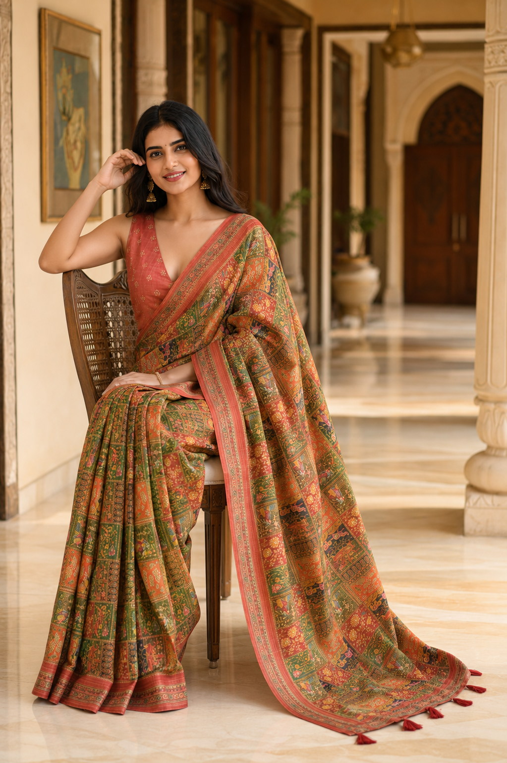 Multicolor Silk Blend Linen Saree for Women with Elegant Traditional Design & Designer Pallu
