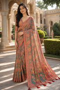 Aadatein Multicolor Linen Digital Printed Saree with Paisley Heritage Pallu & Tassels