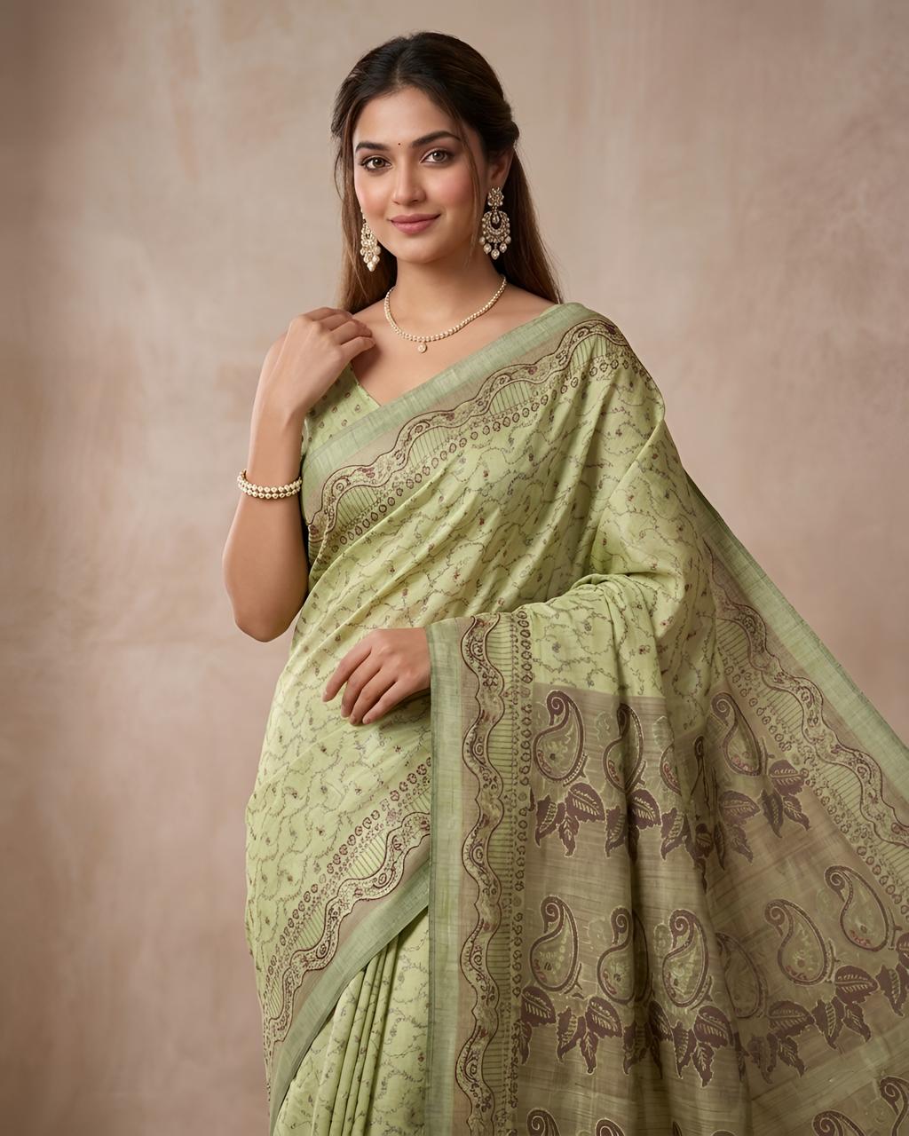 Pistachio Green Traditional Woven Saree with Paisley Designer Pallu
