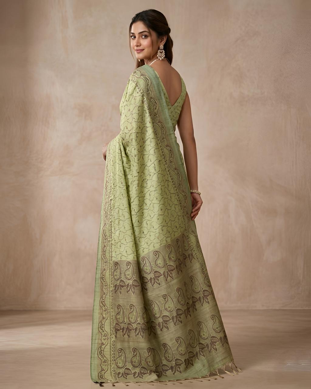 Pistachio Green Traditional Woven Saree with Paisley Designer Pallu