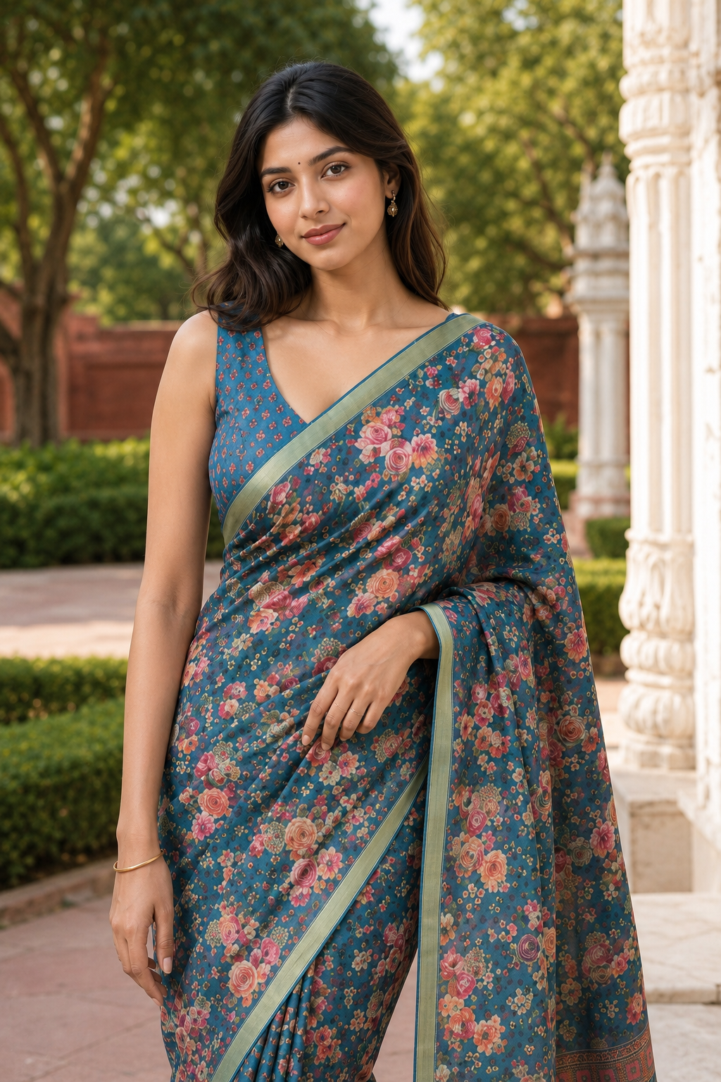 Green Linen Printed Saree with Floral Design | Lightweight Casual & Party Wear Saree (Copy)