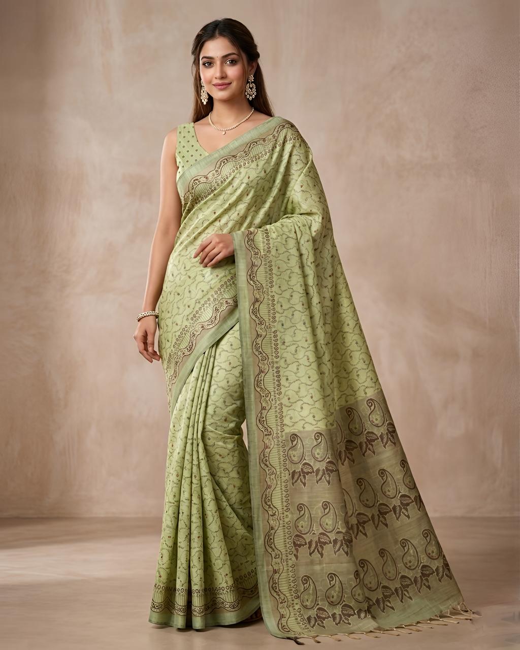 Pistachio Green Traditional Woven Saree with Paisley Designer Pallu