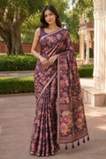 Maroon Linen Printed Saree with Floral Design | Elegant Party Wear & Casual Saree for Women