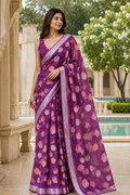 Pink Floral Organza Silk Saree with Silver Border