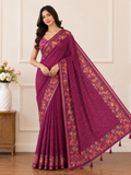 Pink Floral Border Linen Blend Saree for Women | Elegant Traditional Saree