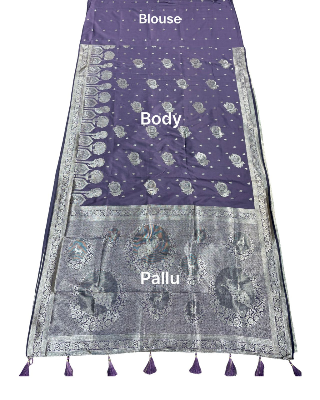 Lavender Purple Silver Zari Woven Traditional Saree with Designer Heritage Pallu